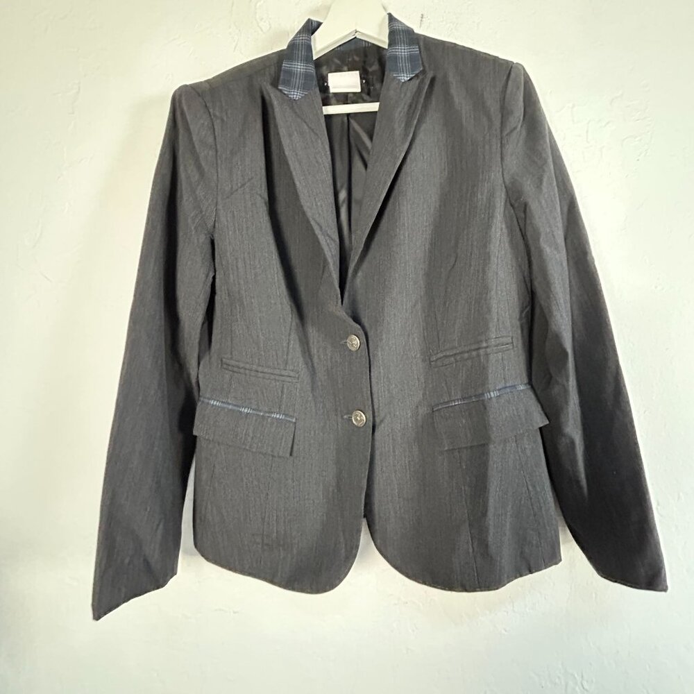 Fourmy Womens Charcoal Gray Wool Blend Blazer Size 12 Two-Button Career Business